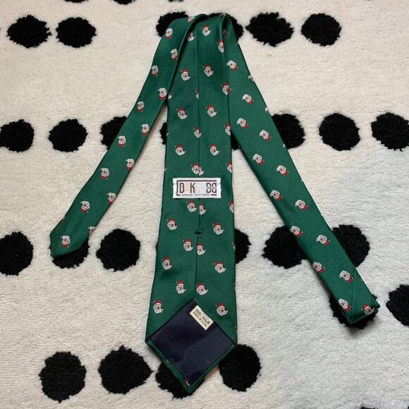 Vintage Christmas Tie Green Silk Daks NY Santa Xmas Classic Necktie USA Made - Picture 3 of 8
